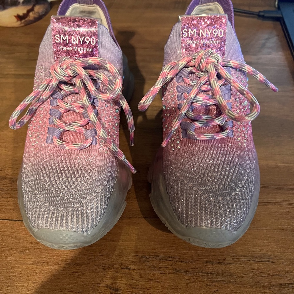 Steve Madden Girls J-Miss Pink/Purple Multi Ombré Rhinestone Sneakers